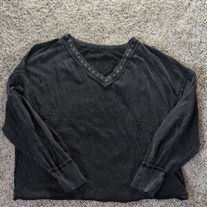 Black V-Neck Studded Women's Top Shein